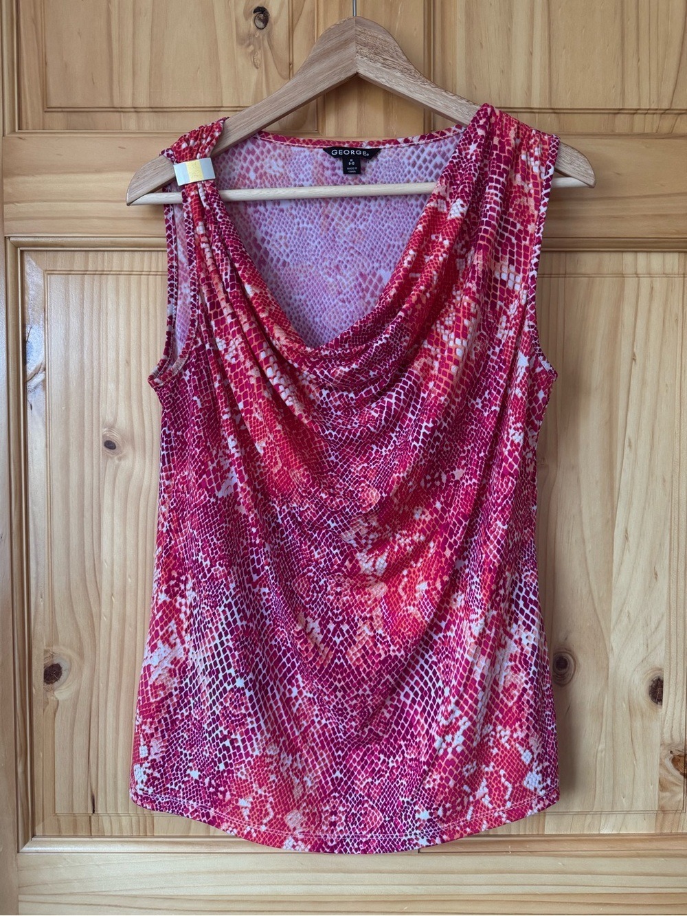 Abstract Reptile Print Asymmetrical Cowl Neck Sleeveless Top size medium